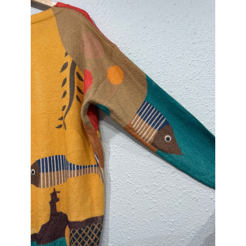 Oversized Graphic Wool Blend Sweater XL Fish Nature Art To Wear Eclectic Artsy - Picture 13 of 14